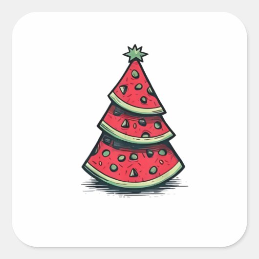 Weihnachten im Juli Watermelon Weihnachtsbaum Quadratischer Aufkleber (Vorderseite)