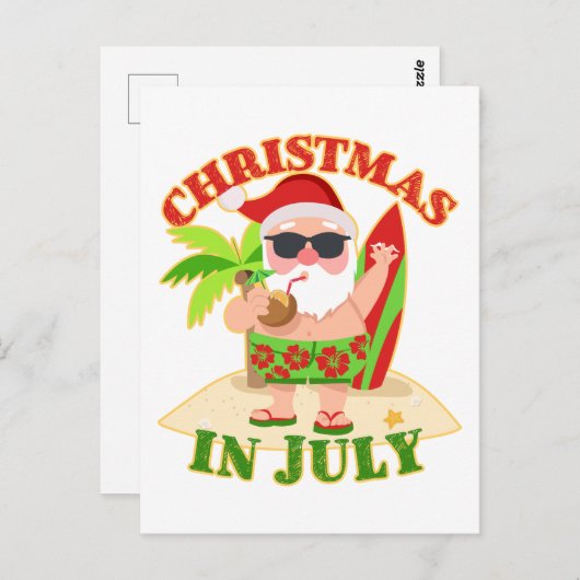 Weihnachten im Juli Weihnachten mit Surfboard Postkarte (Vorne/Hinten)