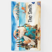 Weihnachten im Juli Weihnachtsmann am Strand Banner (Vertikal)