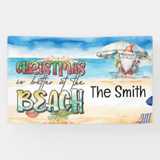 Weihnachten im Juli Weihnachtsmann am Strand Banner (Horizontal)