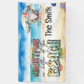 Weihnachten im Juli Weihnachtsmann am Strand Banner (Vertikal)