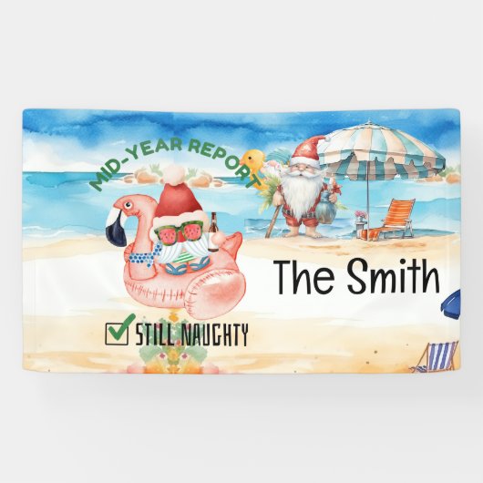 Weihnachten im Juli Weihnachtsmann am Strand Banner (Horizontal)
