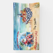 Weihnachten im Juli Weihnachtsmann am Strand lusti Banner (Vertikal)