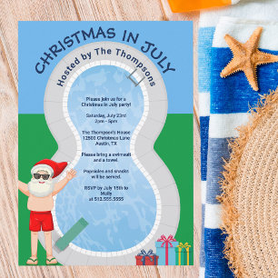 Weihnachten im Juli Weihnachtsmann Sommer-Poolpart Einladung