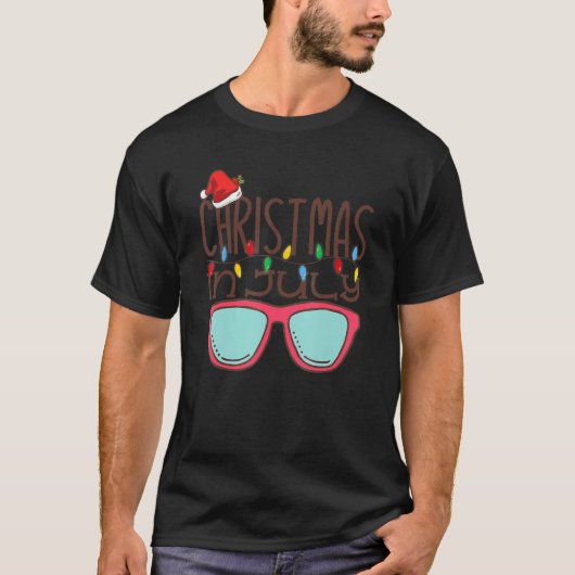 Weihnachten im Juli Weihnachtsmannmütze Sonnenbril T-Shirt (Vorderseite)