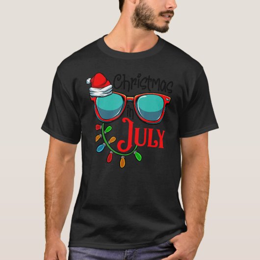 Weihnachten im Juli Weihnachtsmannmütze Sonnenbril T-Shirt (Vorderseite)