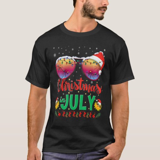 Weihnachten im Juli Weihnachtsmannmütze Sonnenbril T-Shirt (Vorderseite)