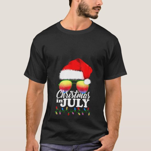 Weihnachten im Juli Weihnachtsmannmütze Sonnenbril T-Shirt (Vorderseite)