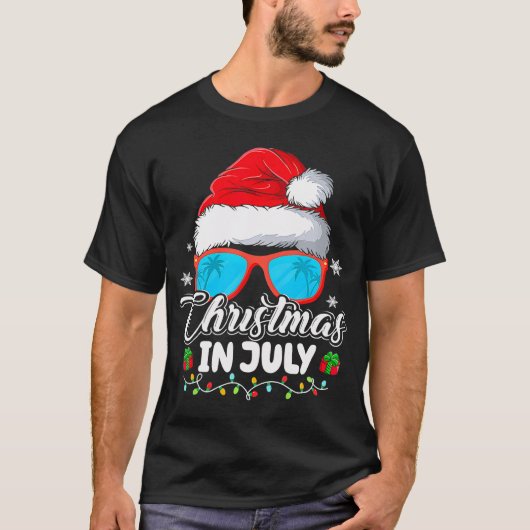 Weihnachten im Juli Weihnachtsmannmütze Sonnenbril T-Shirt (Vorderseite)