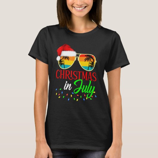 Weihnachten im Juli Weihnachtsmannmütze Sonnenbril T-Shirt (Vorderseite)