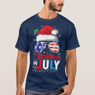 Weihnachten im Juli Weihnachtsmannmütze USA Flag S T-Shirt