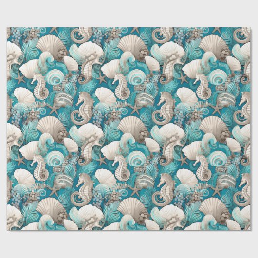 Weihnachten im küstennahen Seepferd Muster#4 ID100 Geschenkpapier (Flach)