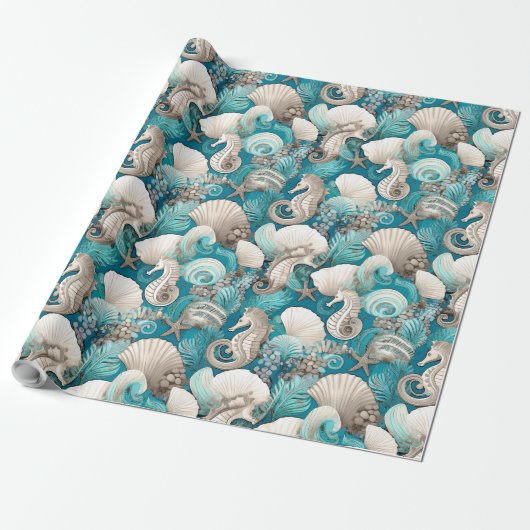 Weihnachten im küstennahen Seepferd Muster#4 ID100 Geschenkpapier (Ungerollt)