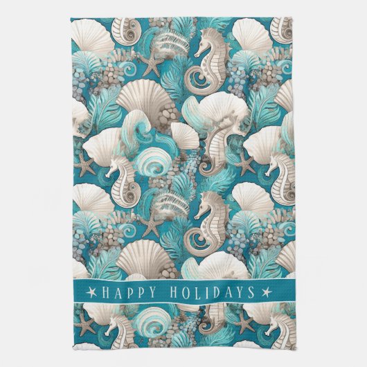 Weihnachten im küstennahen Seepferd Muster#4 ID100 Geschirrtuch (Vertikal)