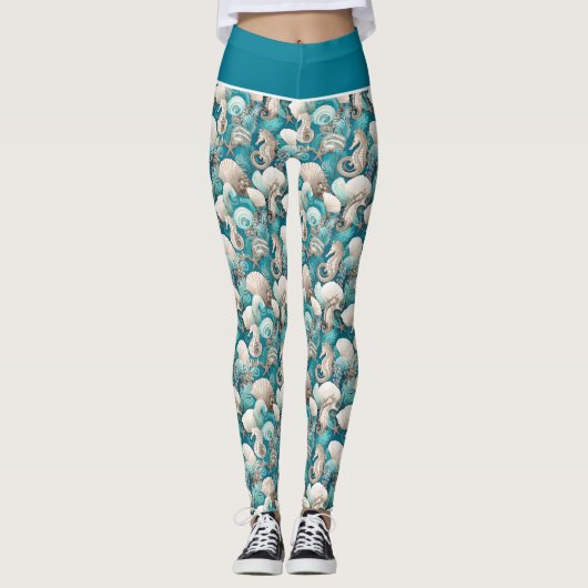 Weihnachten im küstennahen Seepferd Muster#4 ID100 Leggings (Vorderseite)