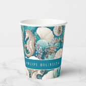 Weihnachten im küstennahen Seepferd Muster#4 ID100 Pappbecher (Rückseite)