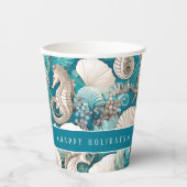 Weihnachten im küstennahen Seepferd Muster#4 ID100 Pappbecher (Vorderseite)