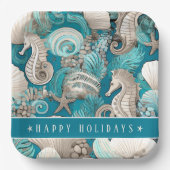 Weihnachten im küstennahen Seepferd Muster#4 ID100 Pappteller (Vorderseite)