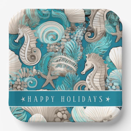 Weihnachten im küstennahen Seepferd Muster#4 ID100 Pappteller (Vorderseite)
