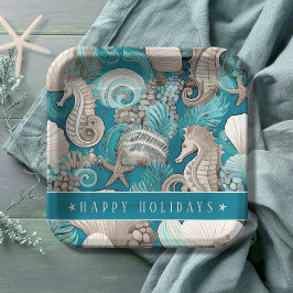 Weihnachten im küstennahen Seepferd Muster#4 ID100 Pappteller