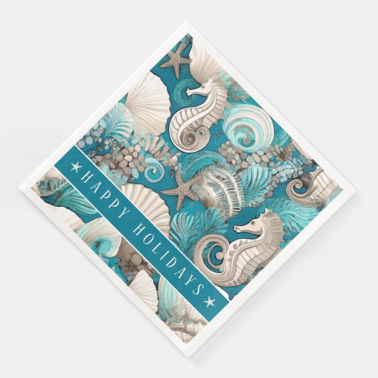Weihnachten im küstennahen Seepferd Muster#4 ID100 Serviette (Ecke)