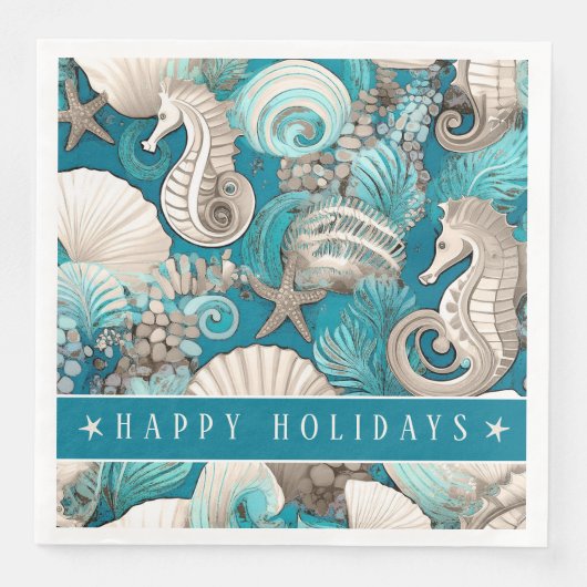 Weihnachten im küstennahen Seepferd Muster#4 ID100 Serviette (Vorderseite)
