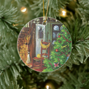 Weihnachten im Landhaus, Gemütliche Holzhütte mit  Keramik Ornament