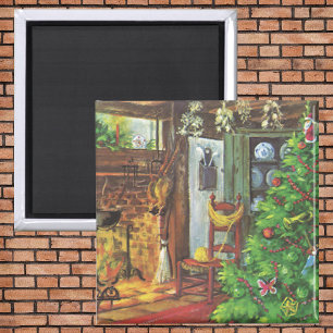 Weihnachten im Landhaus, Gemütliche Holzhütte mit Magnet