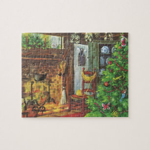 Weihnachten im Landhausstil, Gemütliche Blockhütte Puzzle