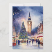 Weihnachten im Londoner Big Ben Watercolor Einladung (Vorderseite)