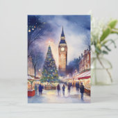 Weihnachten im Londoner Big Ben Watercolor Einladung (Stehend Vorderseite)