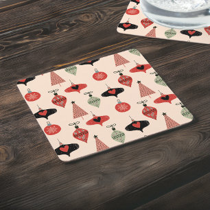 Weihnachten im Mid-Century Modern Stil Rechteckiger Pappuntersetzer