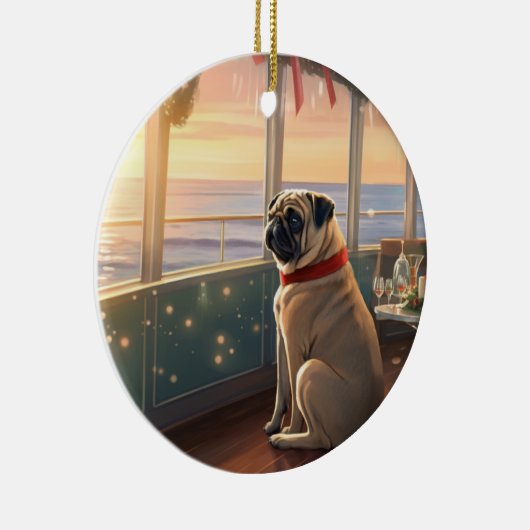 Weihnachten im Mops - Feierliche Hochzeit Keramik Ornament (Rechts)