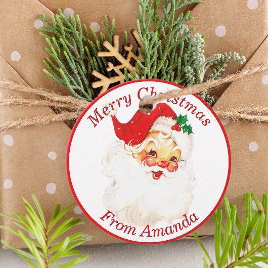 Weihnachten im Retro Santa Claus Custom 1950 Vinta Geschenkanhänger