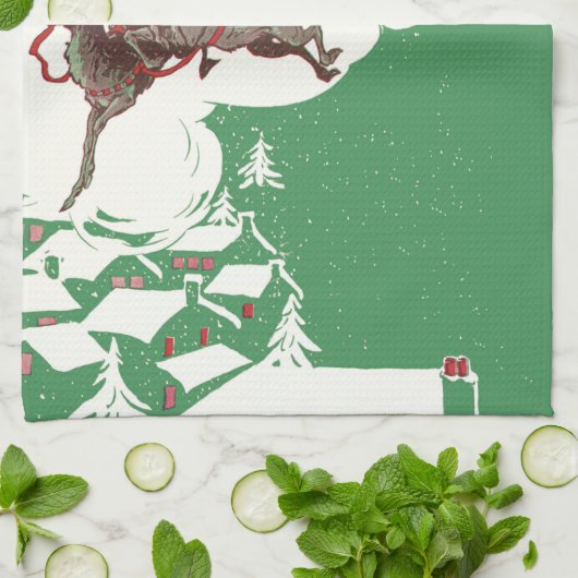 Weihnachten im Retro Santa Claus Sleigh Geschirrtuch (Gefaltet)