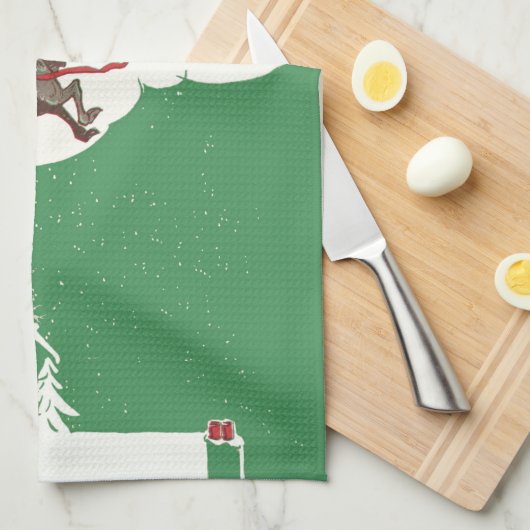 Weihnachten im Retro Santa Claus Sleigh Geschirrtuch (Viertel Falte)