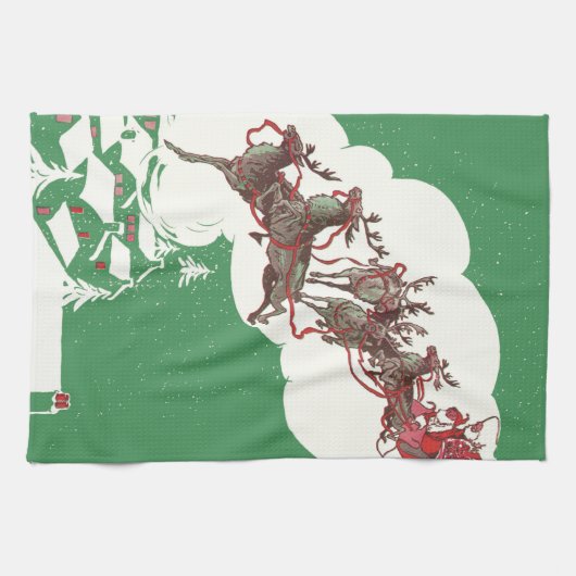 Weihnachten im Retro Santa Claus Sleigh Geschirrtuch (Horizontal)