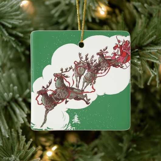 Weihnachten im Retro Santa Claus Sleigh Keramikornament (Baum)