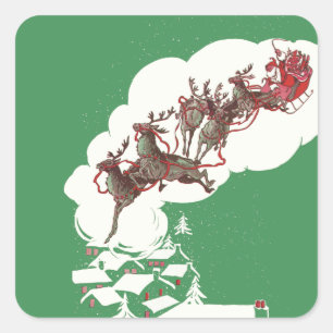 Weihnachten im Retro Santa Claus Sleigh Quadratischer Aufkleber