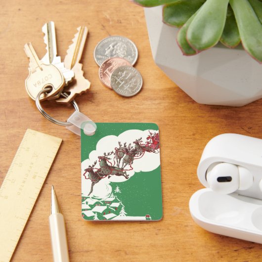 Weihnachten im Retro Santa Claus Sleigh Schlüsselanhänger (Schreibtisch)