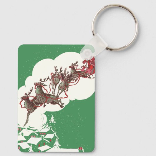 Weihnachten im Retro Santa Claus Sleigh Schlüsselanhänger (Rückseite)