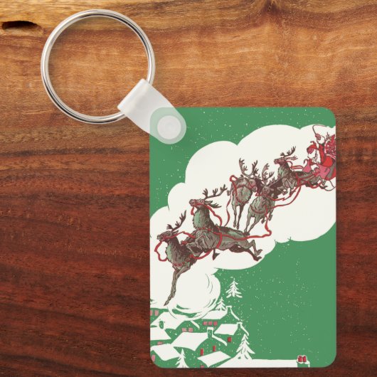 Weihnachten im Retro Santa Claus Sleigh Schlüsselanhänger (Vorderseite)