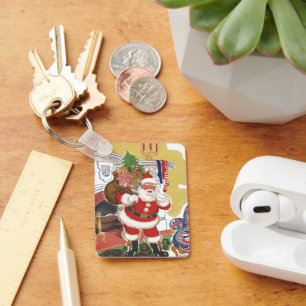 Weihnachten im Retro-Stil, fröhlicher Weihnachtsma Schlüsselanhänger