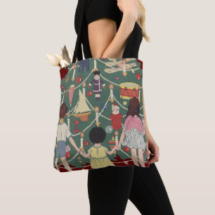 Weihnachten im Retro-Stil rund um einen geschmückt Tasche