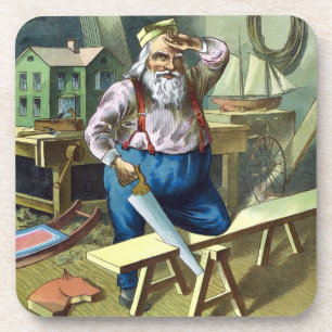 Weihnachten im Retro-Stil, Weihnachtsmann baut Spi Getränkeuntersetzer