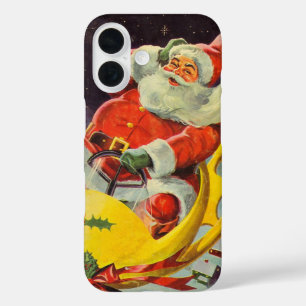 Weihnachten im Retro-Stil, Weihnachtsmann in einem iPhone 16 Hülle