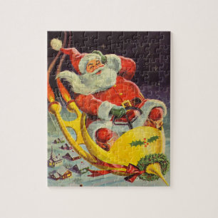 Weihnachten im Retro-Stil, Weihnachtsmann in einem Puzzle