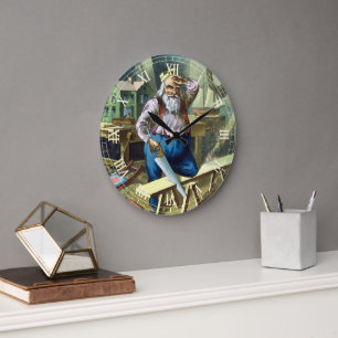 Weihnachten im Retrolook, Weihnachtsmann baut Spie Große Wanduhr