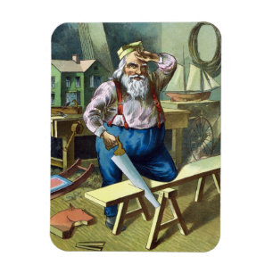 Weihnachten im Retrolook, Weihnachtsmann baut Spie Magnet