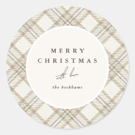 Weihnachten im sanften Beige-Gingham Runder Aufkleber
